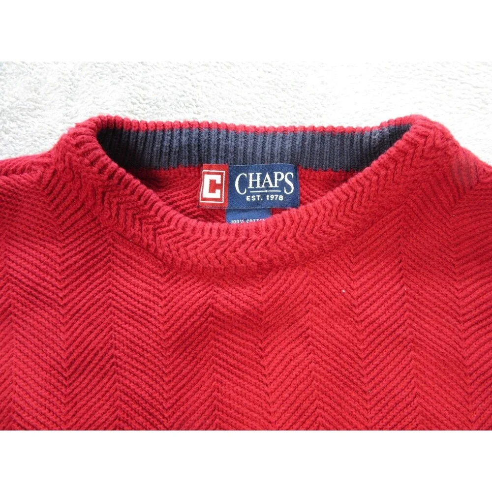 CHAPS Sweater Mens XL Red Pullover Crew Neck Classic Long Sleeve Cotton